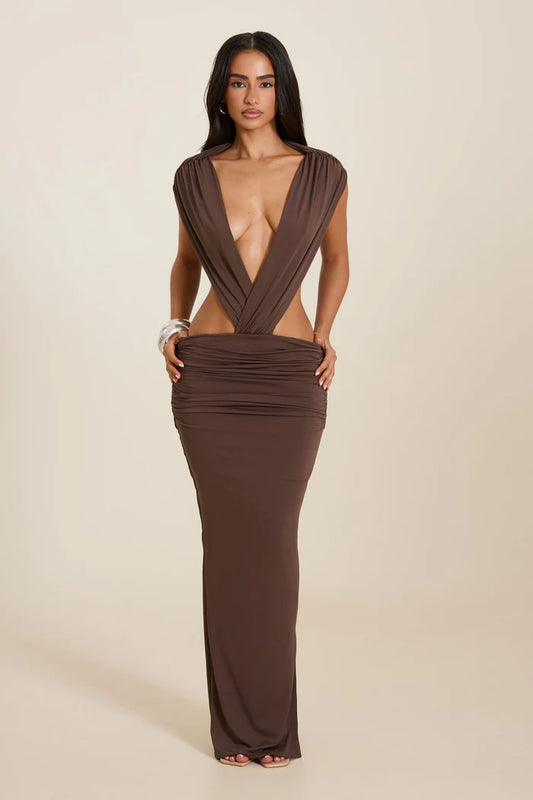 Mars the Label The Tori Ruched Maxi Dress Brown