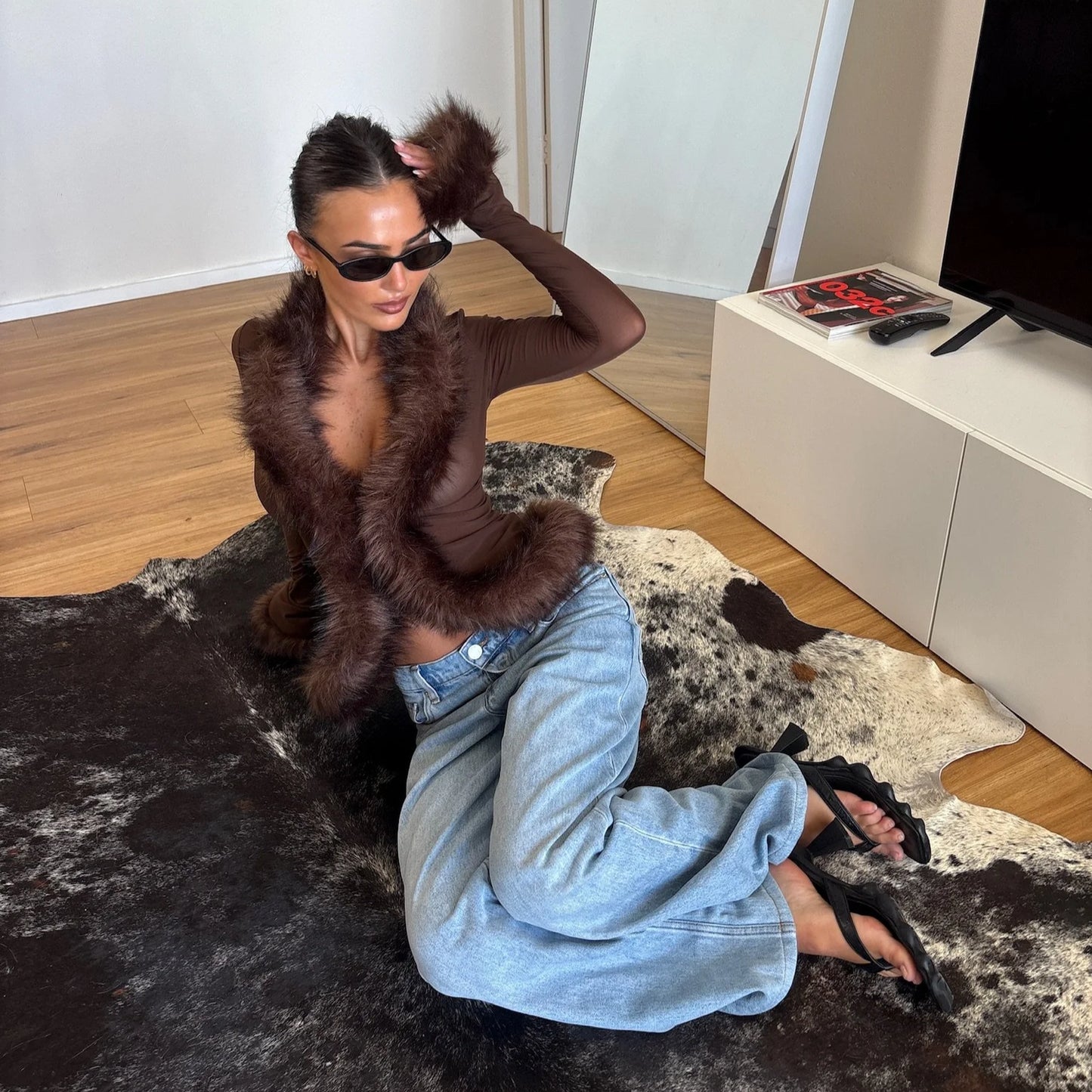 She's A Designer Diya Fur Blouse Chocolate