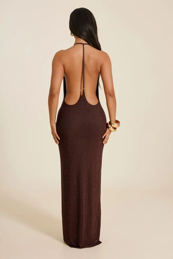 Mars The Label Marina Hotfix Maxi Dress Brown