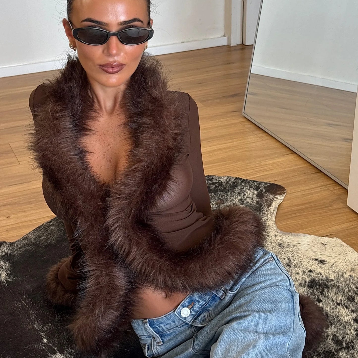 She's A Designer Diya Fur Blouse Chocolate