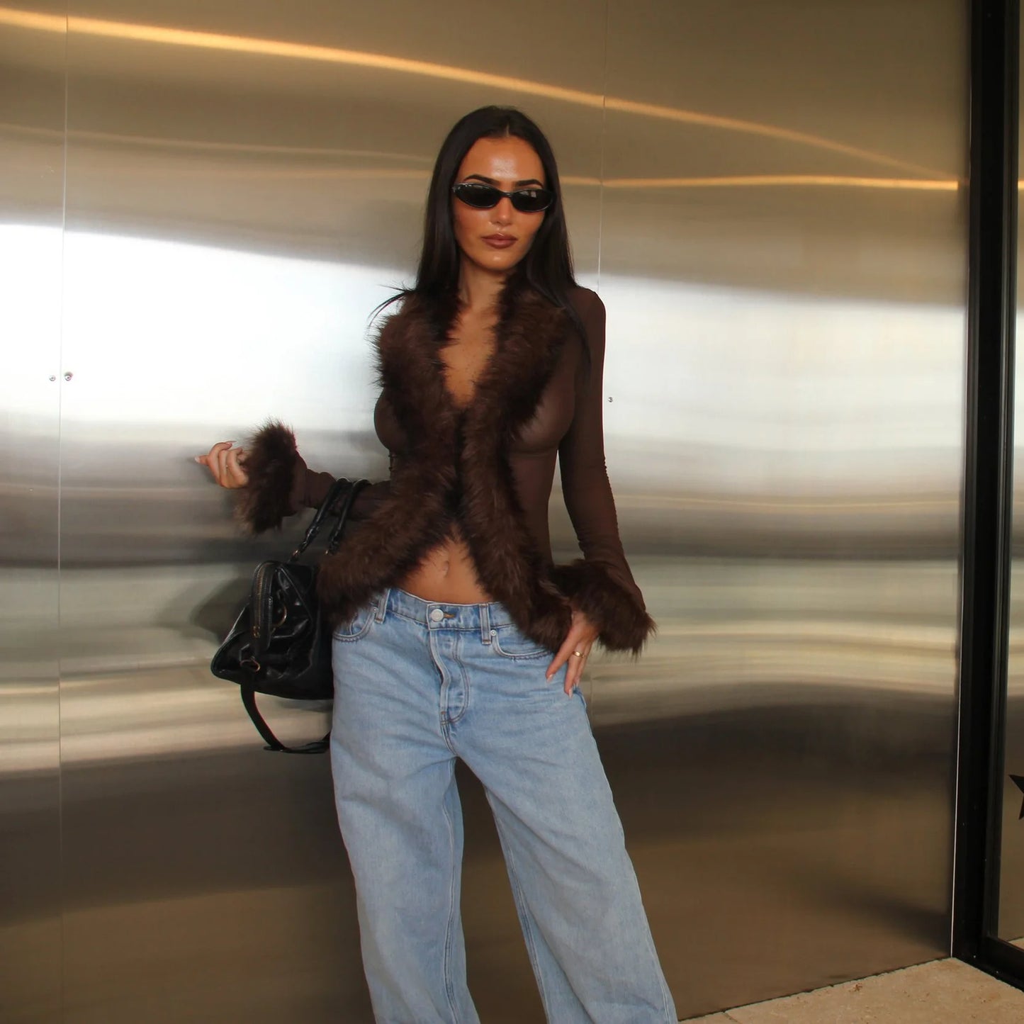 She's A Designer Diya Fur Blouse Chocolate